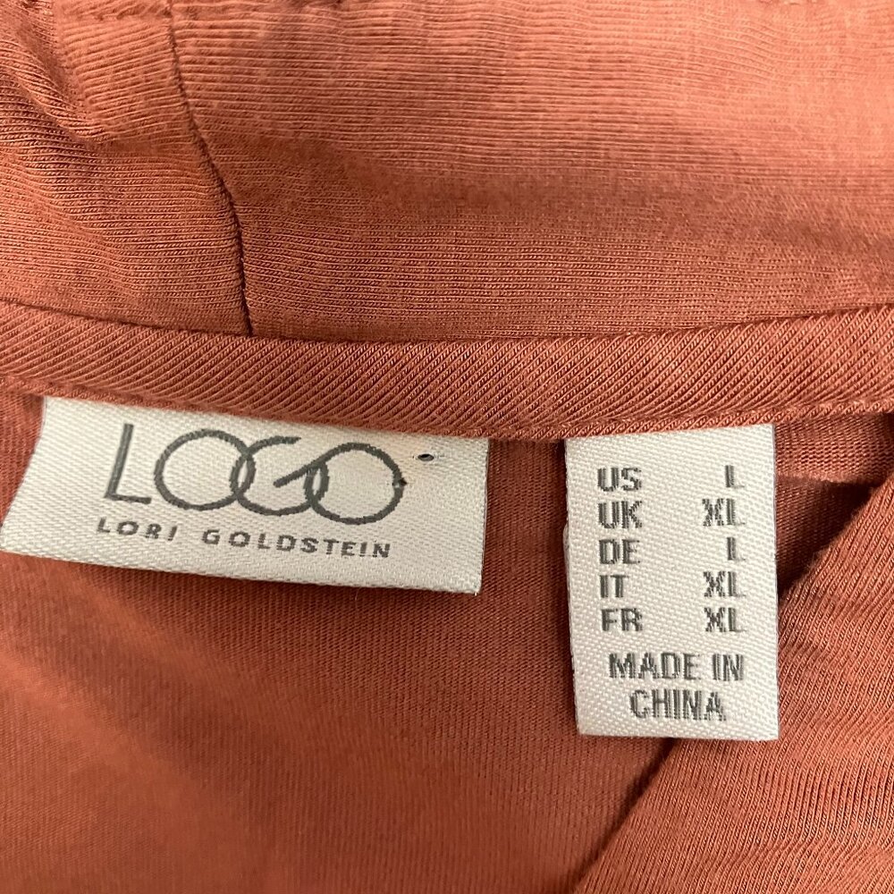 LOGO Lori Goldstein Burnt Orange Lightweight Cardigan Ruffle Hem Size L - Picture 4 of 6